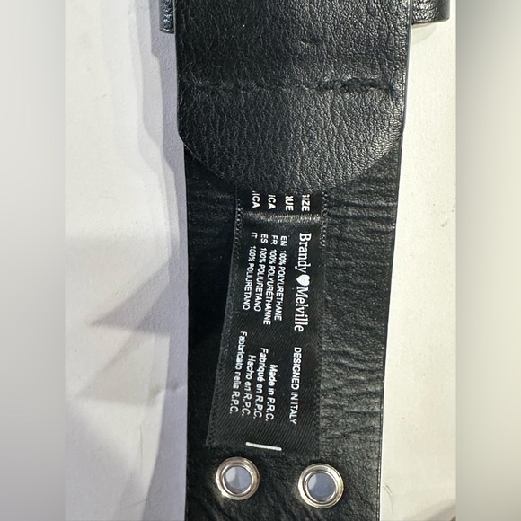 Brandy Melville Belt Black Faux Leather Double Holes One Size Silver Buckle - Picture 5 of 15